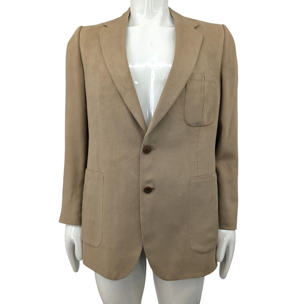 Vintage Lanvin Paris Feather Suede Blazer Tan Beige Leather Sport Coat USA 40R